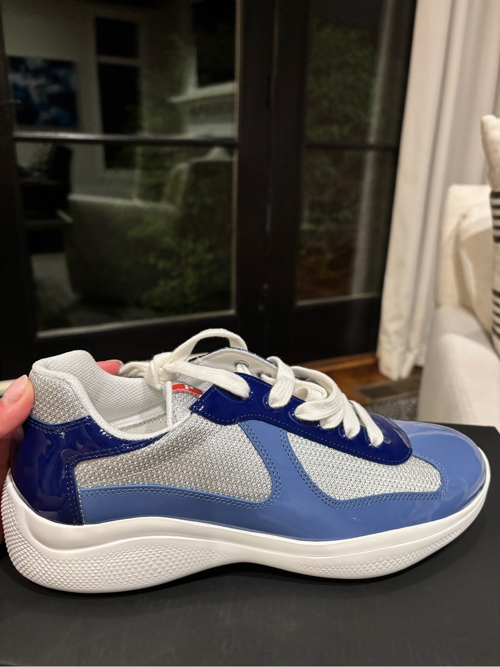 Prada Blue and White Low-Top Sneaker
